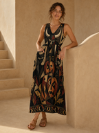 Witchy Halloween Maxi Dress with Pockets | Abstract Geometric
