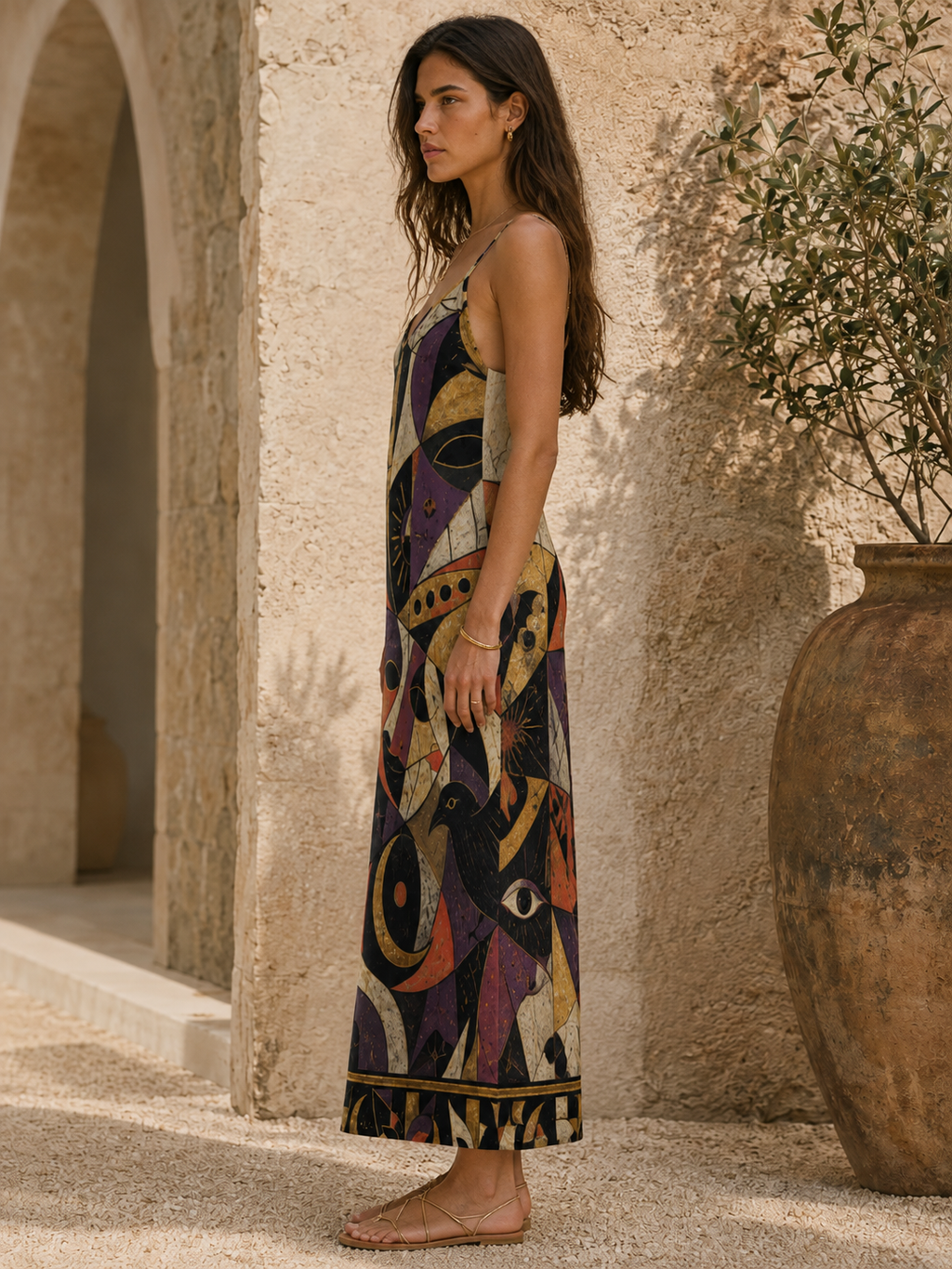 Stained Glass Halloween Slip Maxi Dress | Dark Art Strappy Dress