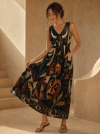 Witchy Halloween Maxi Dress with Pockets | Abstract Geometric