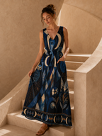 Evil Eye Celestial Maxi Dress with Pockets | Blue V-Neck
