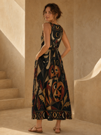 Witchy Halloween Maxi Dress with Pockets | Abstract Geometric