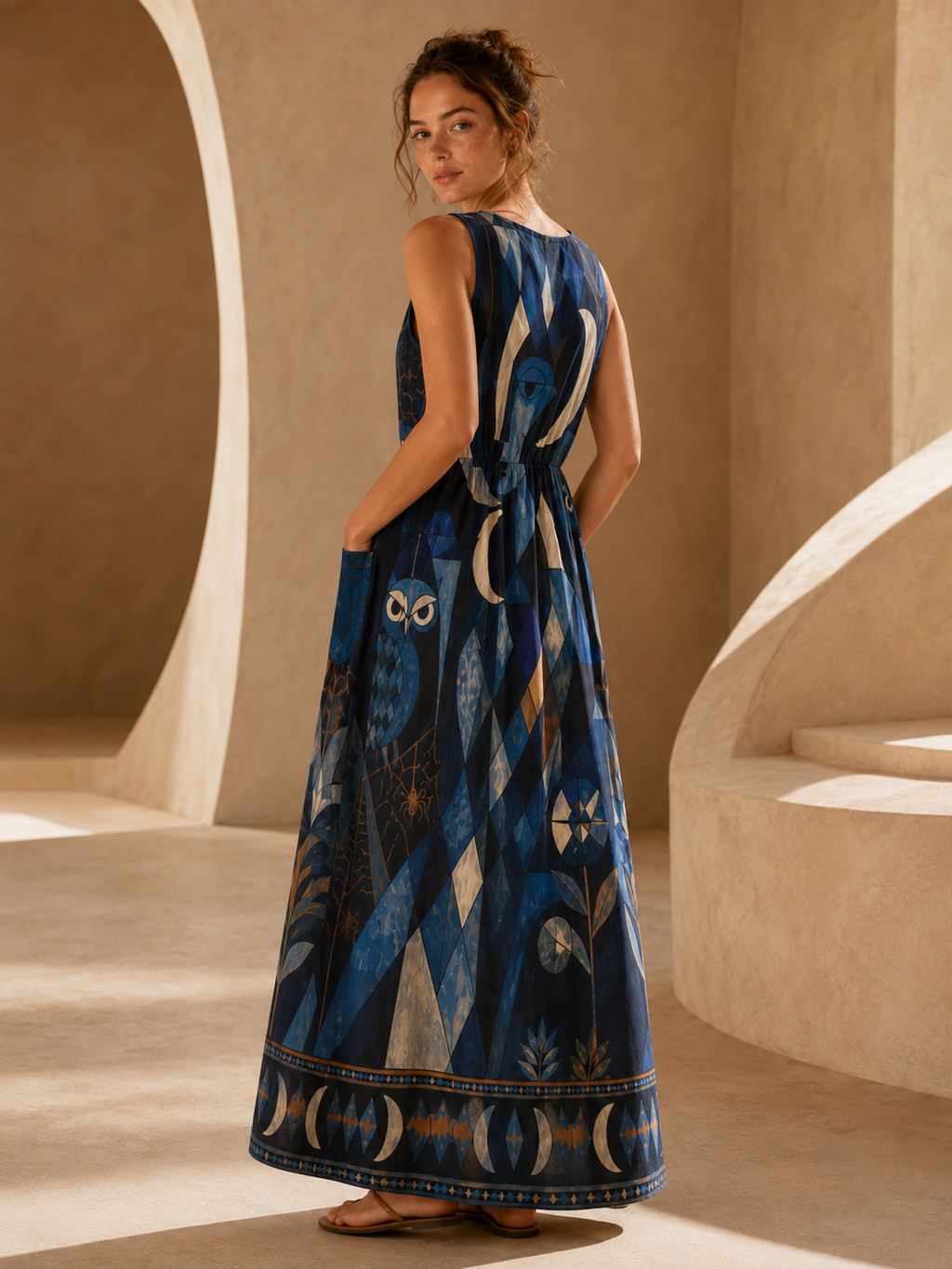 Evil Eye Celestial Maxi Dress with Pockets | Blue V-Neck