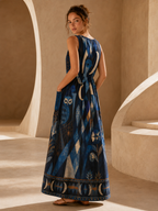 Evil Eye Celestial Maxi Dress with Pockets | Blue V-Neck