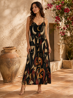 Dark Celestial Art Slip Maxi Dress | Spaghetti Strap Long Dress