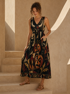 Witchy Halloween Maxi Dress with Pockets | Abstract Geometric