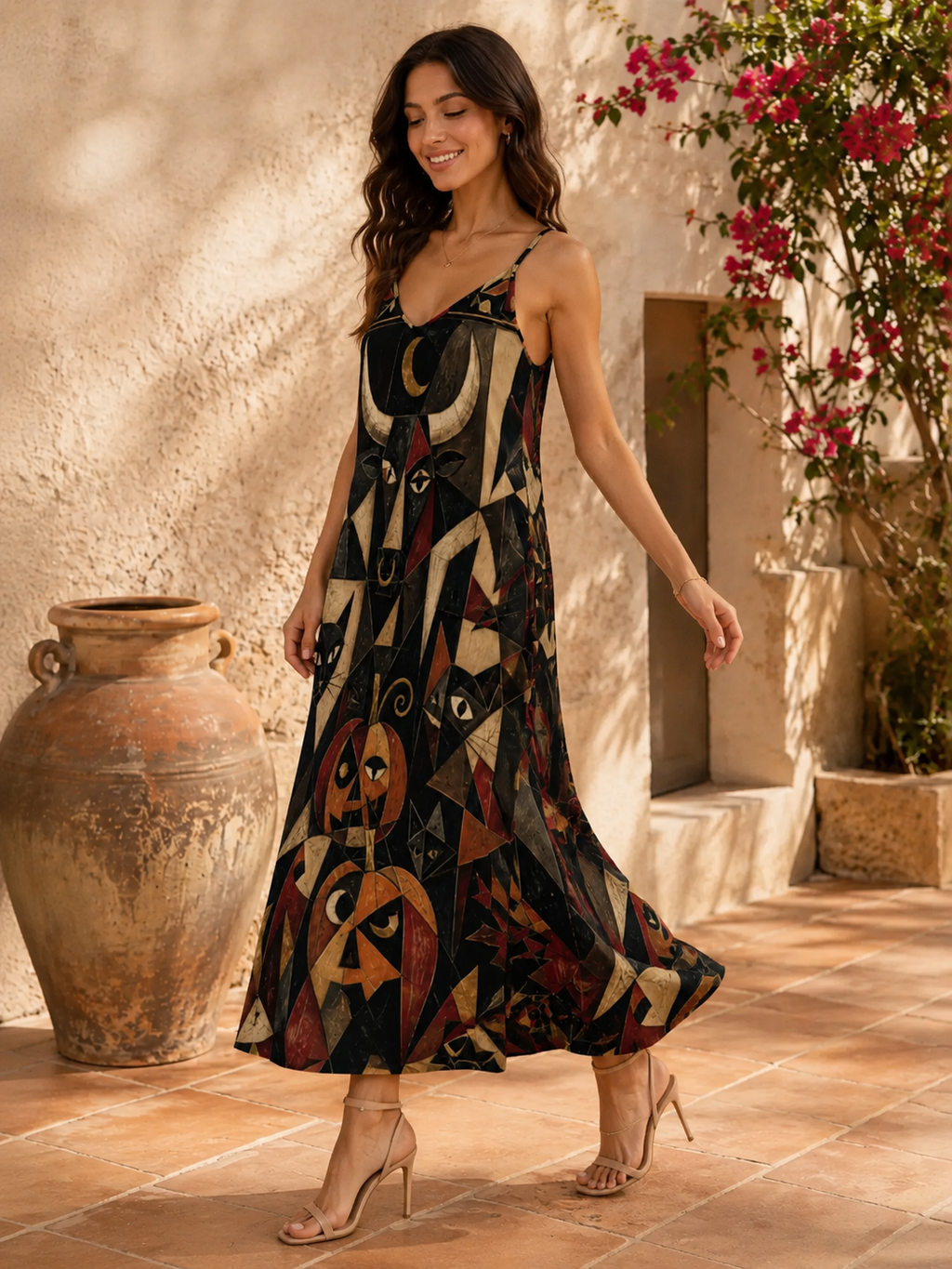Dark Celestial Art Slip Maxi Dress | Spaghetti Strap Long Dress