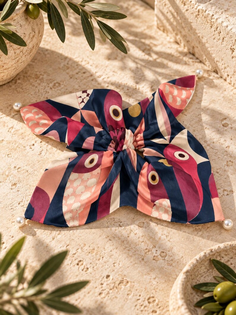 Navy Rust Abstract Bow Scrunchie - hero view