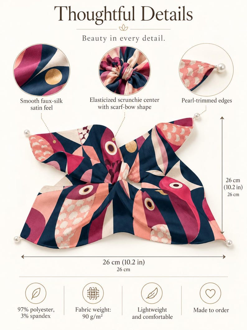 Navy Rust Abstract Bow Scrunchie - detail view