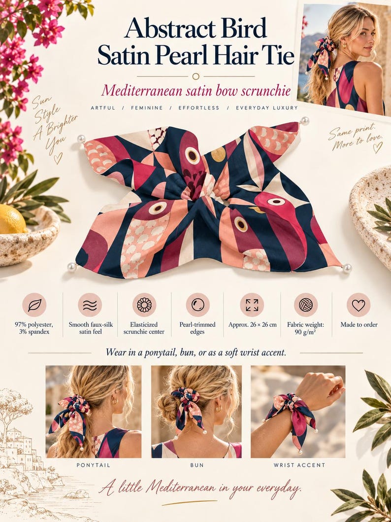 Navy Rust Abstract Bow Scrunchie - alternate view