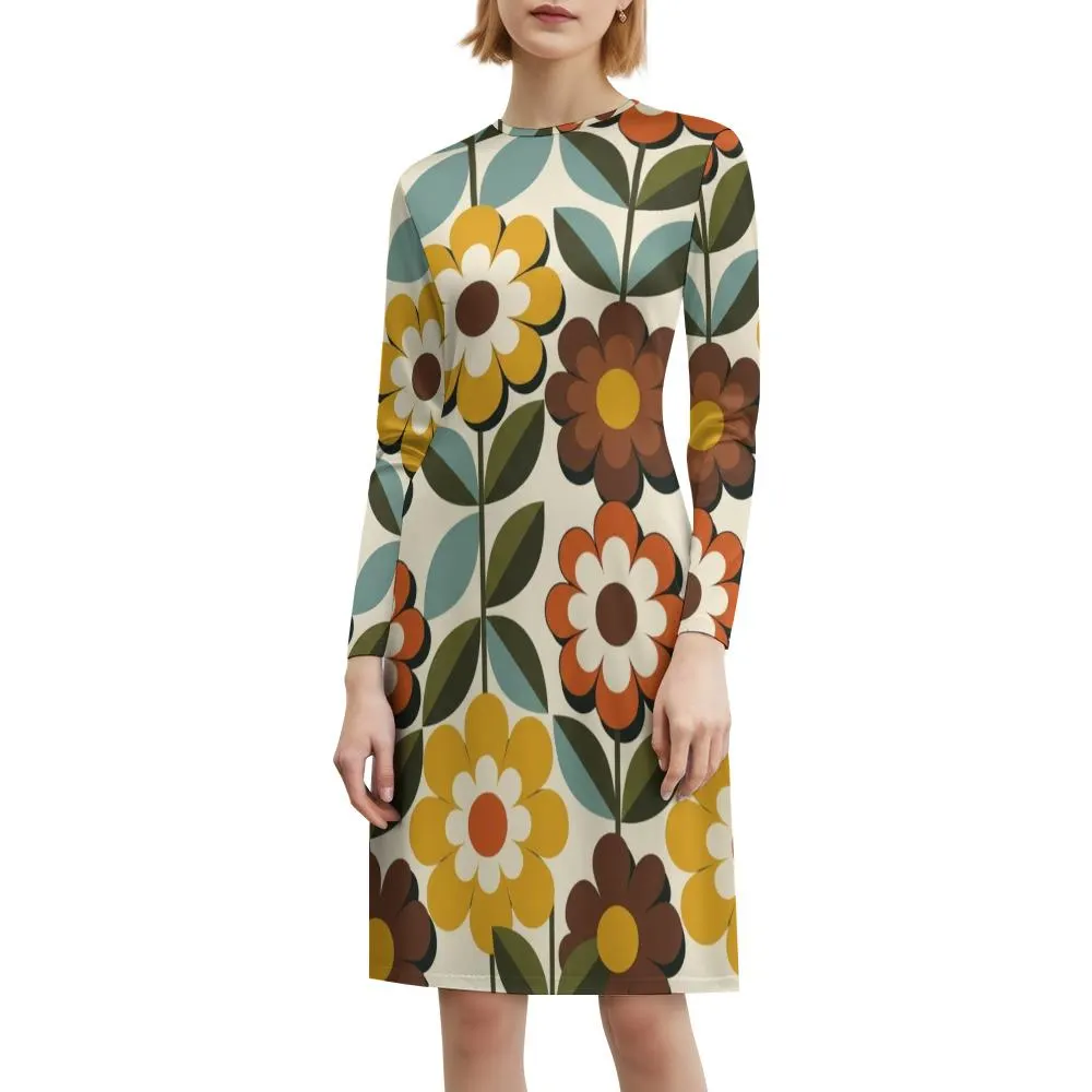70s floral long sleeve dress
