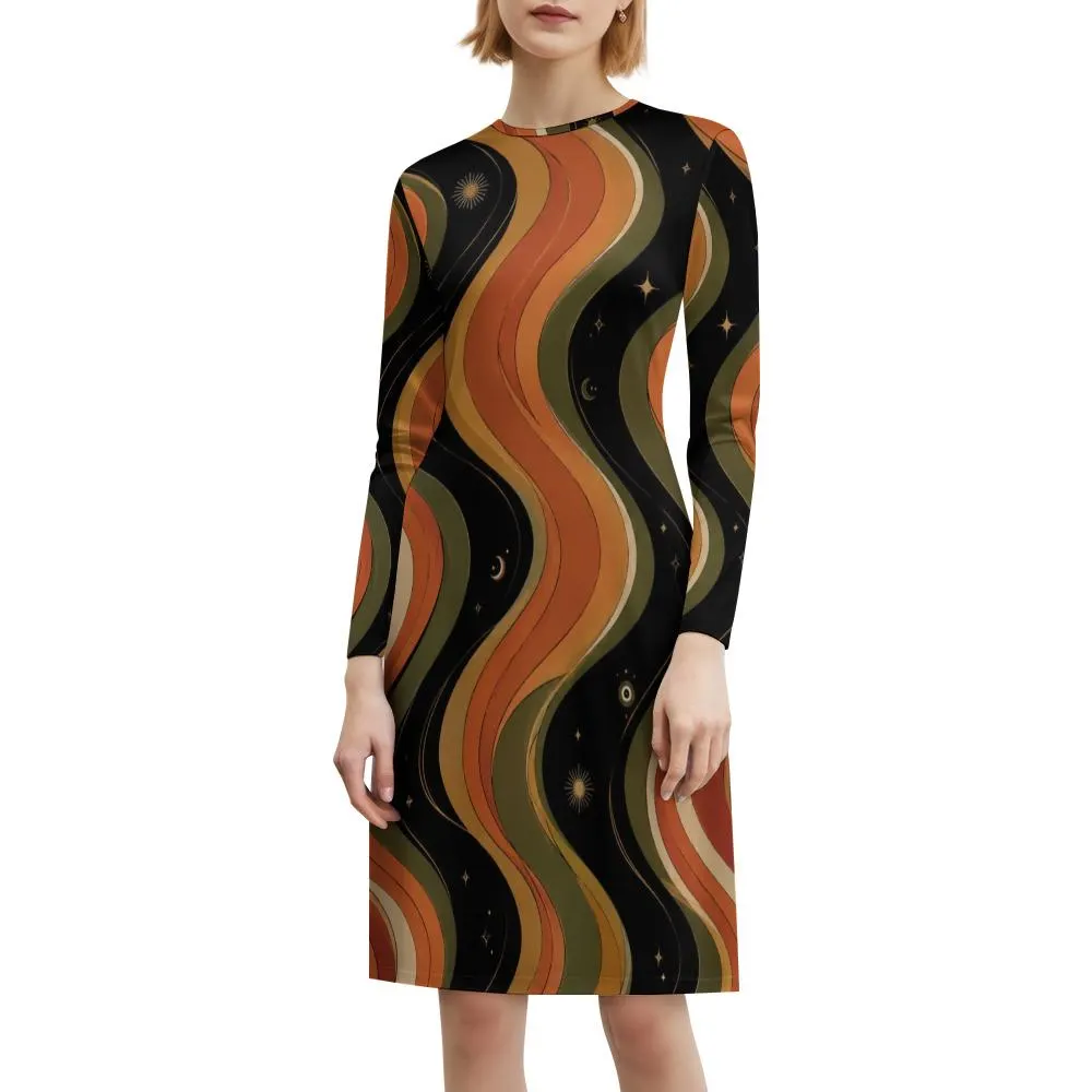 Celestial wave long sleeve dress