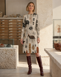 Cave painting long sleeve dress front