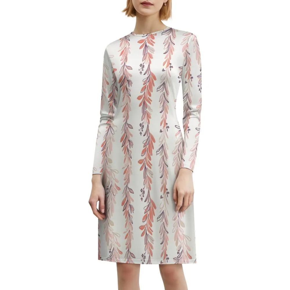 Ivory botanical long sleeve shift dress