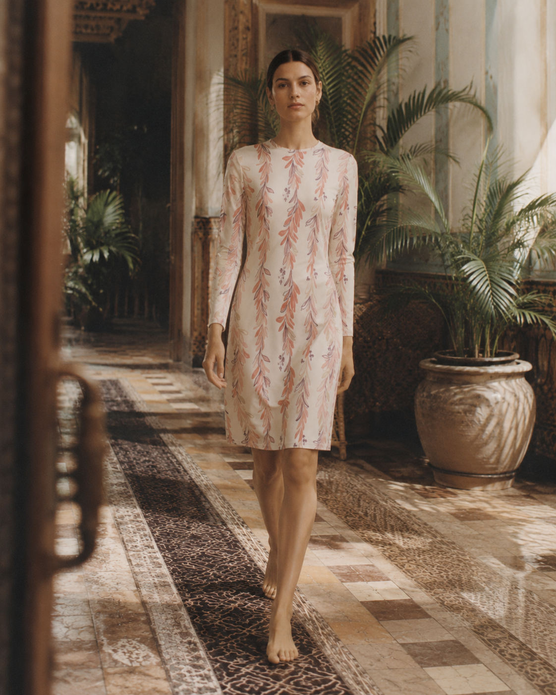 Ivory botanical dress interior editorial
