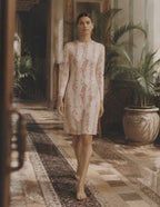 Ivory Botanical Long Sleeve Shift Dress, Watercolor Mini