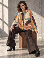 Retro Abstract earth tone zip-up hoodie, product view 2