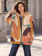 Retro Abstract earth tone zip-up hoodie, product view 4