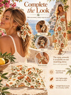 Retro Folk Floral Bow Scrunchie - detail view