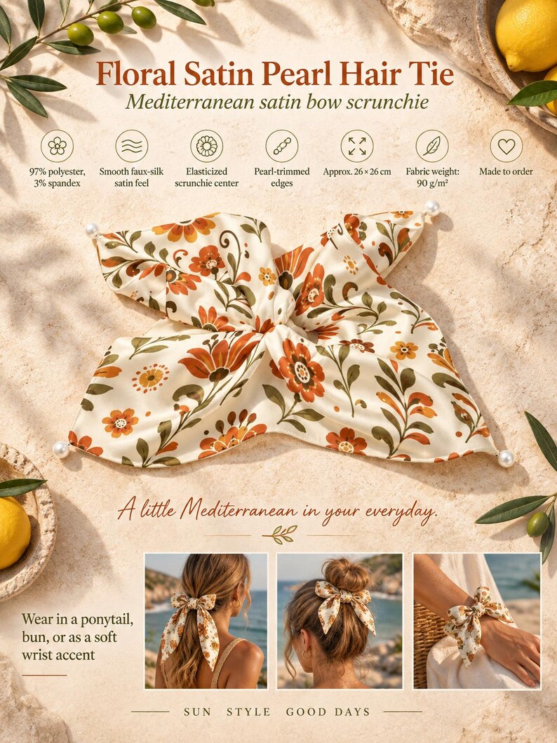 Retro Folk Floral Bow Scrunchie - alternate view