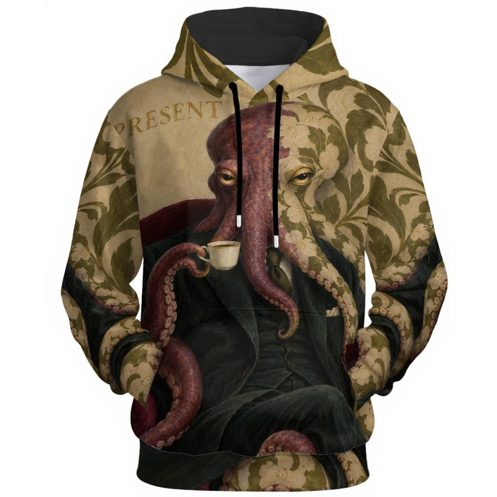 Surreal octopus vintage art unisex cotton pullover hoodie — view 15